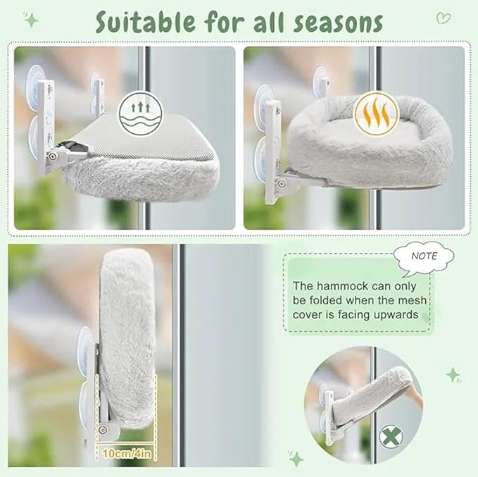 Sinai Pet Shop Cat Window Perch – Cordless Foldable Hammock with Cushion Bed, Self-Groomer with Catnip Included, Durable Metal Frame with Strong Suction Cups, Space-Saving for Large Indoor Cats
