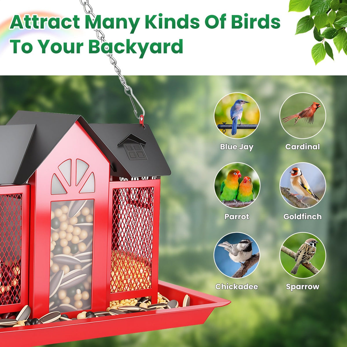1Pc  Metal Hanging Bird Feeder House Classic Barn Bird Feeder House Iron Hanging Outdoor Feeder With Visible Window And Lift Top Lid 15.75in Hanging Length Wild Birds Garden Yard