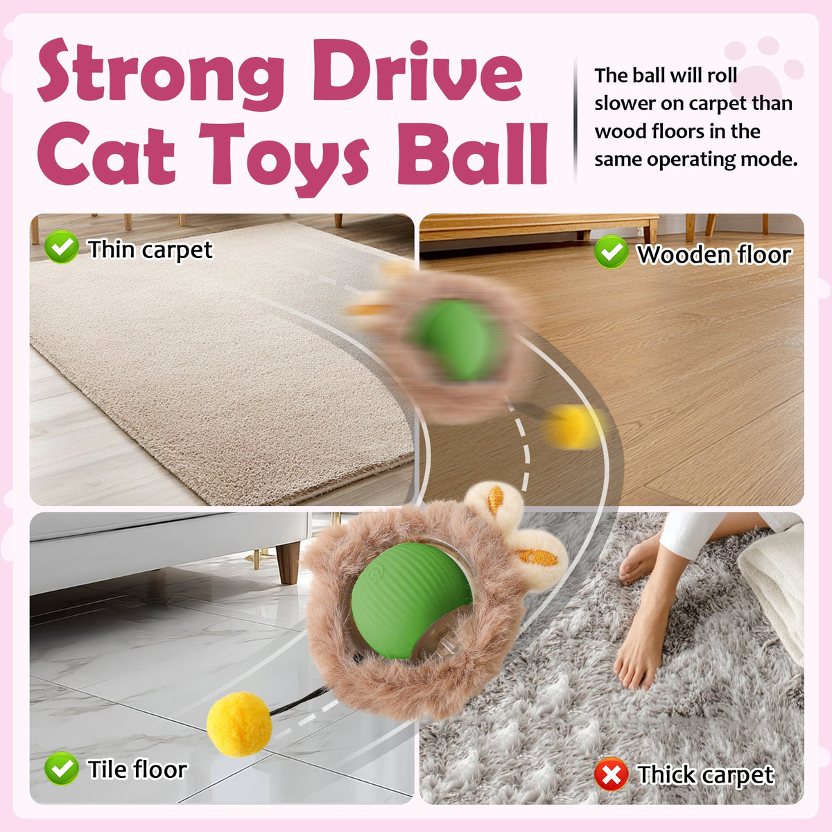 Interactive Toys Ball For Cats, Dog,Agile Moving Cat Ball ,Motion Activated Automatic Moving Ball With Lights,with Fluffy Tail And Bunny Ears For Indoor Pets