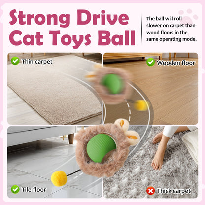 Interactive Toys Ball For Cats, Dog,Agile Moving Cat Ball ,Motion Activated Automatic Moving Ball With Lights,with Fluffy Tail And Bunny Ears For Indoor Pets