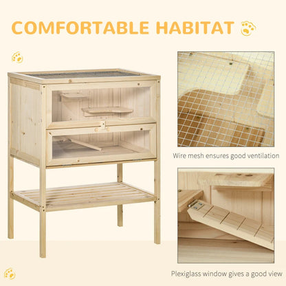 3-Tier Wooden Hamster Cage Mice And Rat Cage Small Animals Hutch With Openable Top, Front Door, Shelf, Natural Wood
