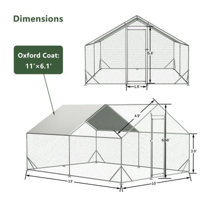 Large Metal Chicken Coop, Walk-in Chicken Run,Galvanized Wire Poultry Chicken Hen Pen Cage, Rabbits Duck Cages With Waterproof And Anti-Ultraviolet Cover For Outside 10 L X 13 W X 6.56 H