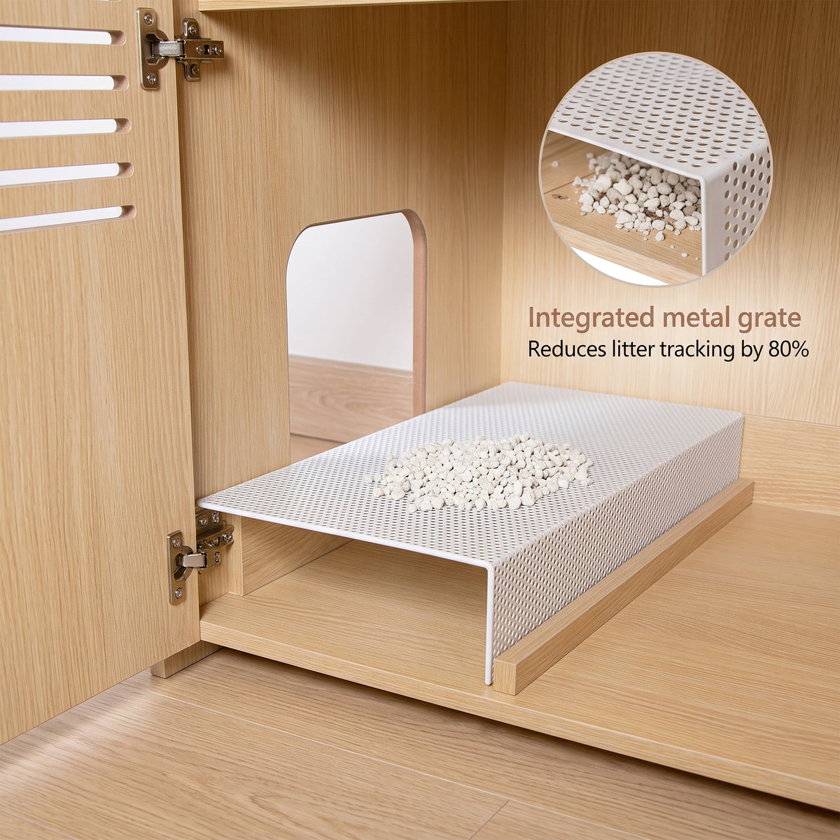 Modern Wooden Cat House with Scratching Pad , Cat Litter Box Enclosure, Spacious Hidden Cat Litter Box -33.46" x 21.06" x 21" , 45.87 lbs