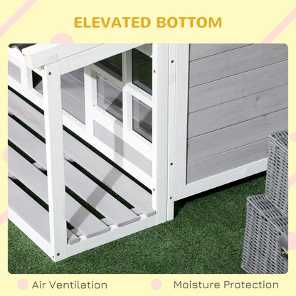Wooden Dog House with Porch, Dog House Outdoor with Tilt Roof, Front Door, Windows for Medium Large Sized Dog