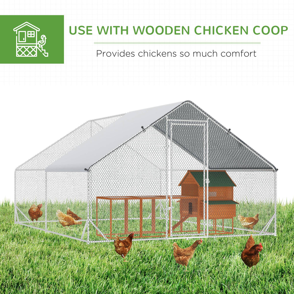 10 x 13 x 6.5 Metal Frame Chicken Run, Outdoor Hen House with Cover & Lockable Door