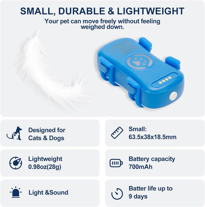 Dog GPS Tracker Real Time, Anti-Lost Pet Tracker With Geofence, Flash Light And Sound Alarm, Unlimited Distance Tracking, Fits Most Pet Collars, Subscription Required