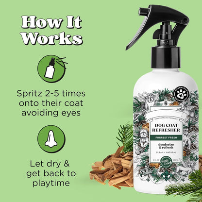 Furrest Fresh Dog Deodorizing Spray, 8 Fl Oz Grooming Perfume For Dog Coat, Pet Odor Neutralizer With Essential Oils, Vet Recommended, Paraben & Sulfate-Free Fir, Amber AND Cedarwood Scent