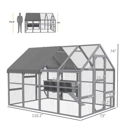 9 x 6 x 6 Large Chicken Coop with Nesting Box, Water-Resistant and Anti-UV Cover for 8-12 Chickens, Gray
