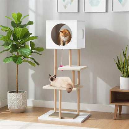 Multi-Level Cat Tree With 2 Scratching Pads, Dual-Door Cat Condo & Anti-Tipping Kit For Indoor Cats