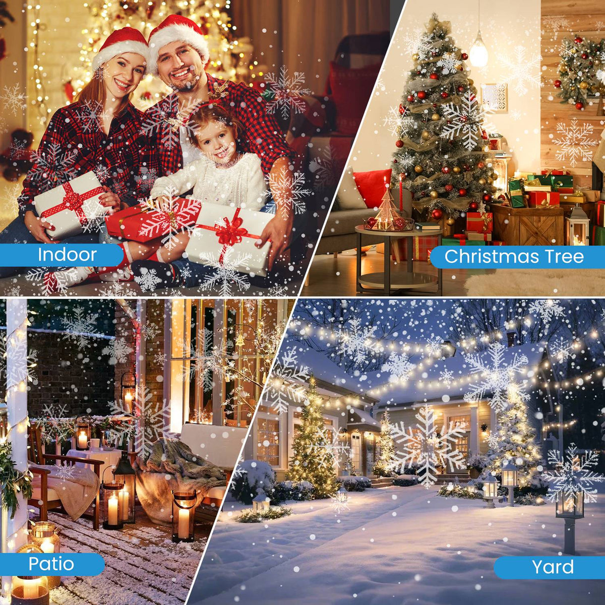 1Pc Christmas Snowflake Projector Light Dual Head LED Stake Light IP44 Waterproof Xmas Decoration For Holiday Indoor Outdoor Use Garden Patio Wall Decor