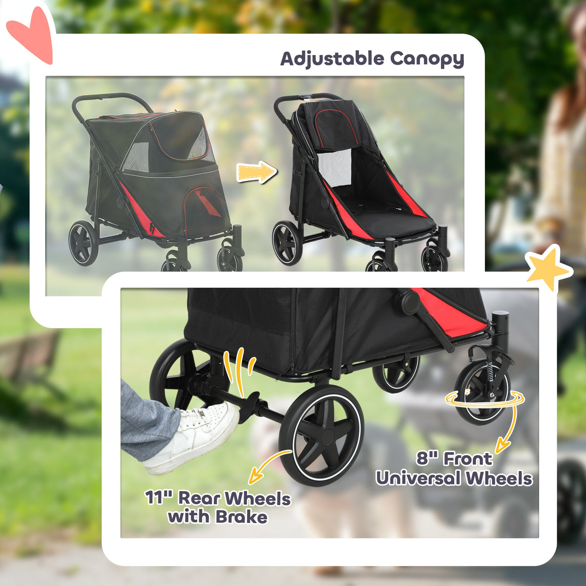 One-Click Foldable Dog Stroller for M, L Dogs, Pet Stroller, Black