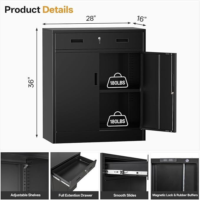 Metal Storage Cabinet 36" H, Garage Storage Cabinet