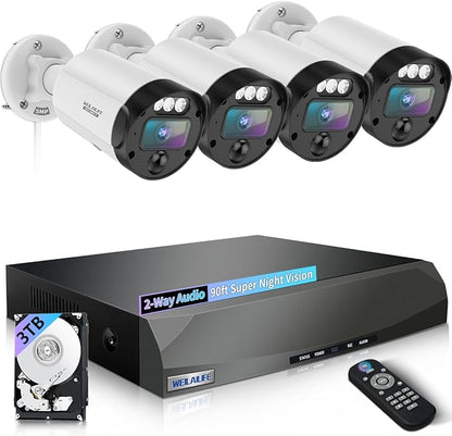【90-Day Storage & 2-Way Audio】 5MP Outdoor Wired Security Camera System