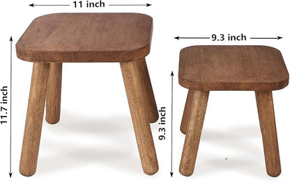 Jurath Natural Solid Wood Step Stool Wood Stool for Kids 11.7'' Sturdy Sitting Stool Wooden Step Stool for Adults Square Stool Wood Plant Stand Small Foot Stool with Four Detachable and Assembled Legs