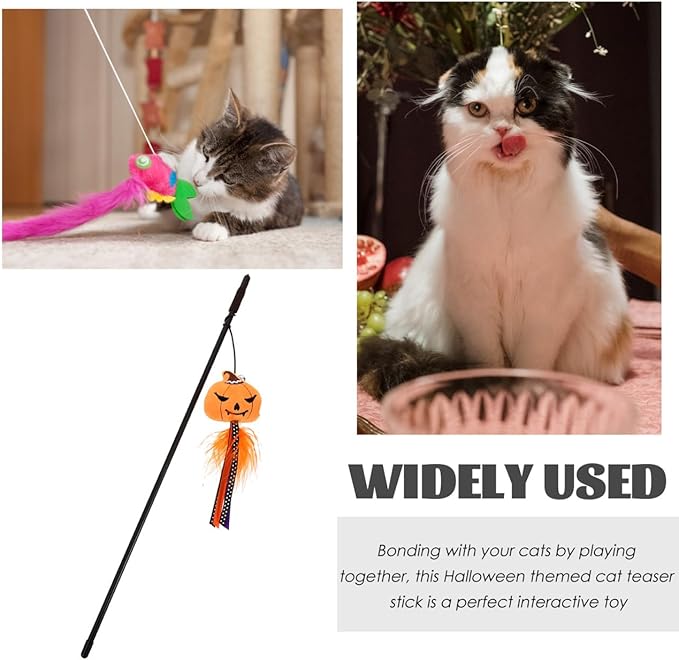 BESTOYARD Halloween Cat Wand Toys, Interactive Cat Teasing Stick Multifunctional Wand Toy Kitten Stick Funny Pet Launcher