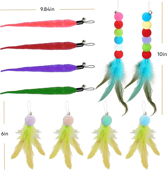 Cat Toys for Indoor Cats, 13 Packs Interactive Cat Wand Toy Set with Feather Toys & Teasers, Fun Cat Toys for Exercise, Playtime and Boredom Relief