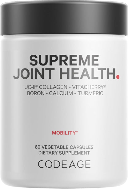 Codeage Supreme Joint Health, UC-II Collagen Capsules Type II, VitaCherry Sport Cherries, Boron, Calcium Fructoborate, Hyaluronic Acid, Turmeric, Bromelain & Boswellia Supplement, Non-GMO, 60 Count