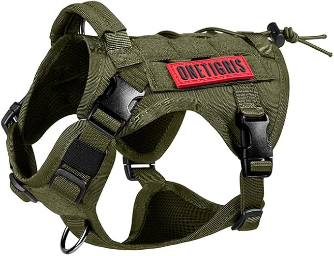 OneTigris Tactical Dog Harness Vest,No-Pull Service Dog Vest with Hook & Loop Panels,Adjustable Dog Vest Harness for Walking Hiking Training(Ranger Green,XS)