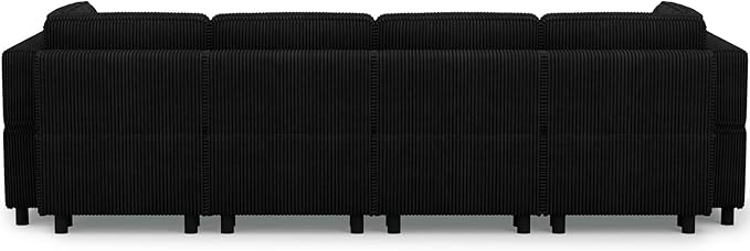 114.2" U Shaped Sectional Sofa,6 Seat Corduroy Couch,Comfy Modular Sectional Sofa with Storage Movable Ottoman Chaise,Upholstered Sectional Couches for Living Room,Black