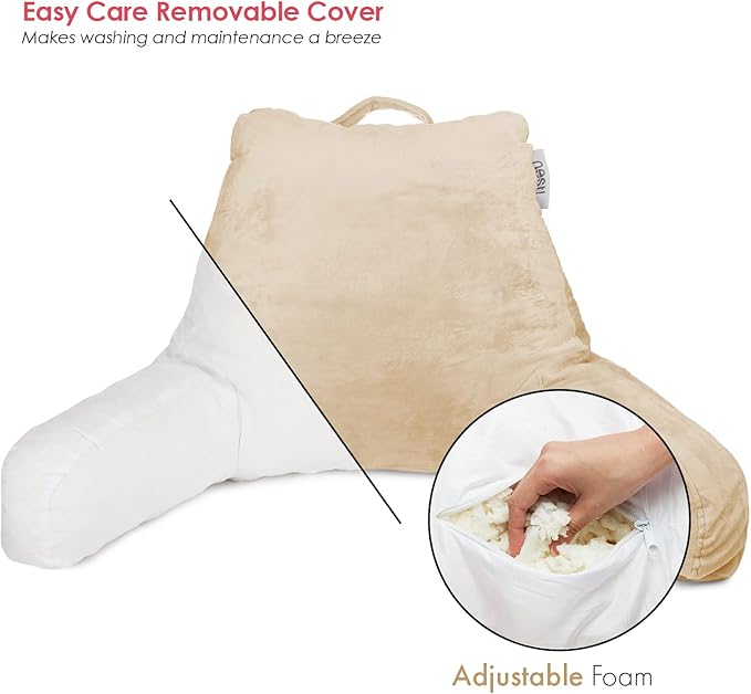 Nestl Reading Pillow for Kids & Teens with Shredded Memory Foam, Backrest Pillows for Reading, Watching, and Gaming, Use on the Couch, Bed, or Floor, Adjustable Support with Washable Cover Beige Cream