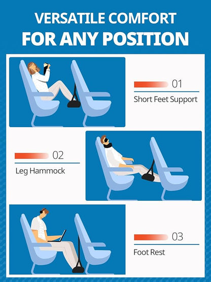 SARISUN 2-Pack Airplane Foot Hammock for Travel, No Collapse Plane Foot Hammock with Wide Hardboard Support, Portable Foot Sling for Under Desk with Adjustable Strap, Carry Bags for Women & Men