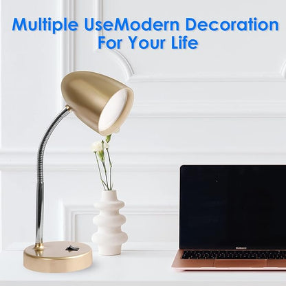 ENERGETIC SMARTER LIGHTING LED Desk Lamp, Flexible Gooseneck with Table lamp, 3.5W 240LM 4000K Cool White Study Lamps for Bedroom and Office, Eye Protection, ETL Listed,Gold