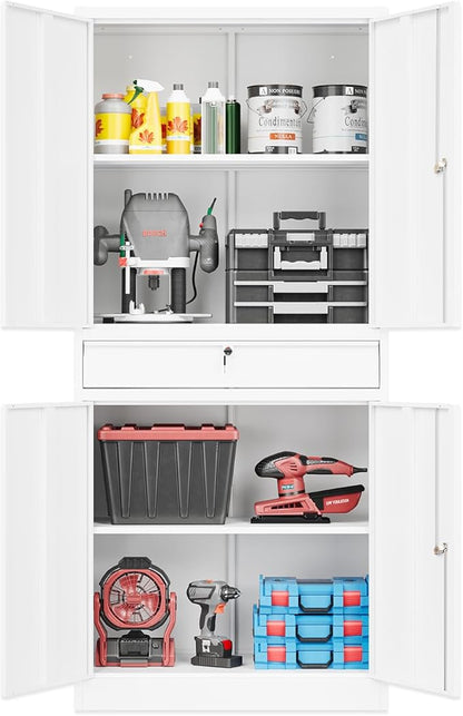 71" Metal Cabinet-White Heavy Duty Storage File Cabinet Steel Tool Cabinets