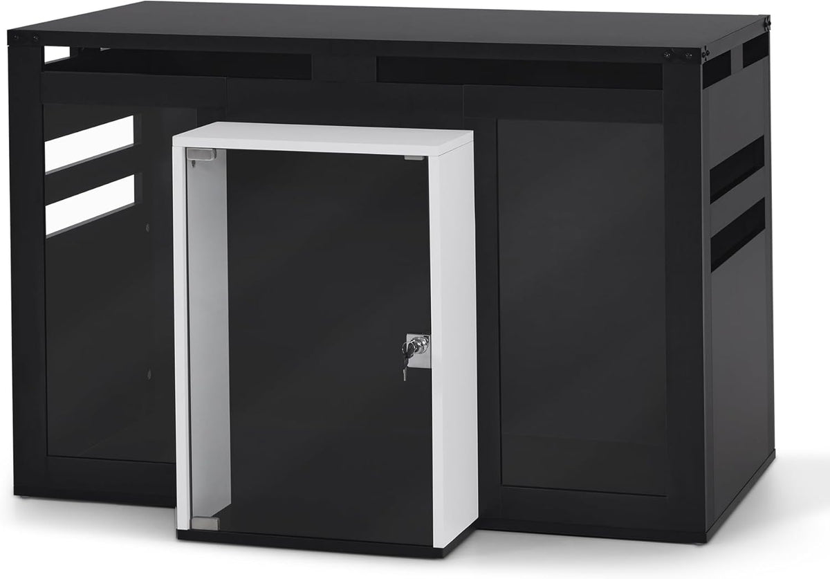 Lovupet Wooden Dog Crate Furniture, Villa Style Dog Kennel for Medium Breed with Glass Door and Acrylic Panels, GC34 (Black)