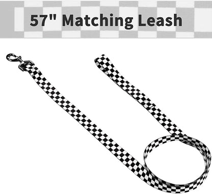 Ihoming Dog Collar and Leash Set for Daily Outdoor Walking Running Training, Chess Board Design for Small Boys Girls Dogs Cats Pets, S-Up to 20LBS