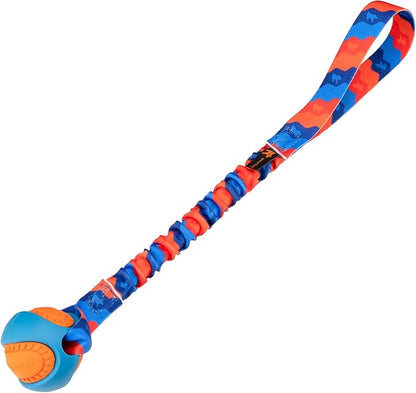 Tug-E-Nuff - PowerBall Bungee Tug | Shock Absorbing Bungee Handle | Durable Ball Toy for Dogs | Ideal for Interactive Dog Training and Dogs of All Ages | 43cm (17inches) in Size