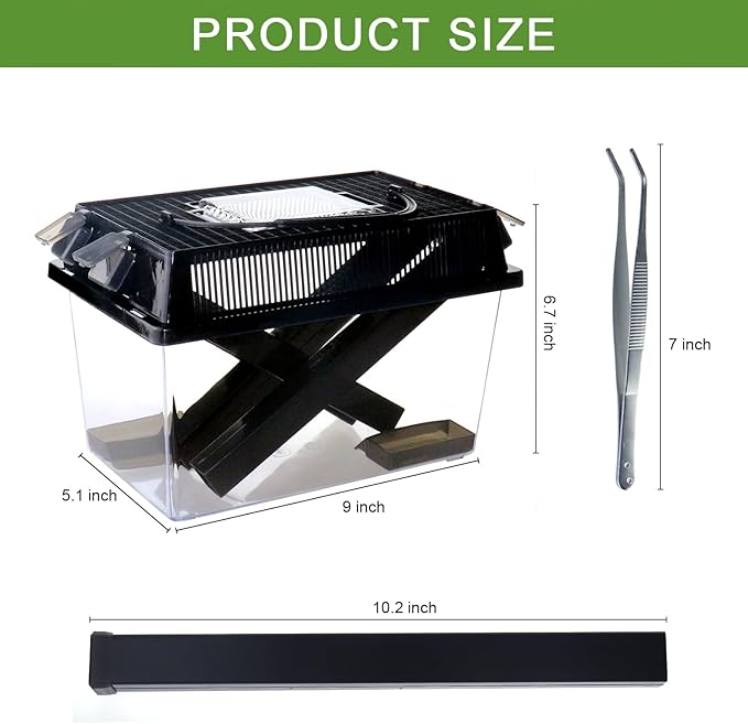 NANEEZOO Cricket Keeper, Equipped with Water & Food Feeding Dish, High Transparency Cricket Pen with Dispenser Tubes, Insect Keeper for Gecko Snake Lizards Reptiles (Large)