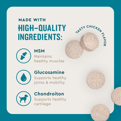 VetIQ Hip & Joint Health Supplement for Dogs, with Glucosamine, Chondroitin & MSM, Chewable Tablets for Dogs, Chicken Flavor, 60 Count