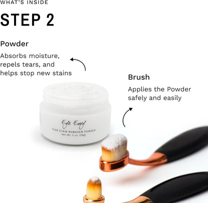Eye Envy Dog Tear Stain Remover Starter Kit with ProPowder Brush | Stain Solution, Applicator Pads, Stain Powder and Large Applicator Brush | Lasts 30-45 Days
