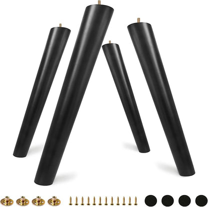 FoDau770 Black Rubber Wood Furniture Legs 16 Inches, Slant Tapered Wood Feet Mid Century Table Legs Set of 4, 5/16" UNC Screw-in Furniture Feet - Max Leg Diameter 2.3"