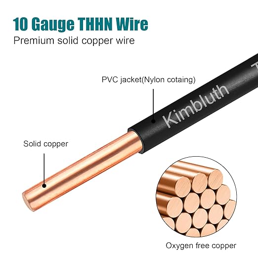 THHN Wire 10 Gauge 75 FT OFC Electrical Wire, 10 AWG Solid Copper Wire Rated up
