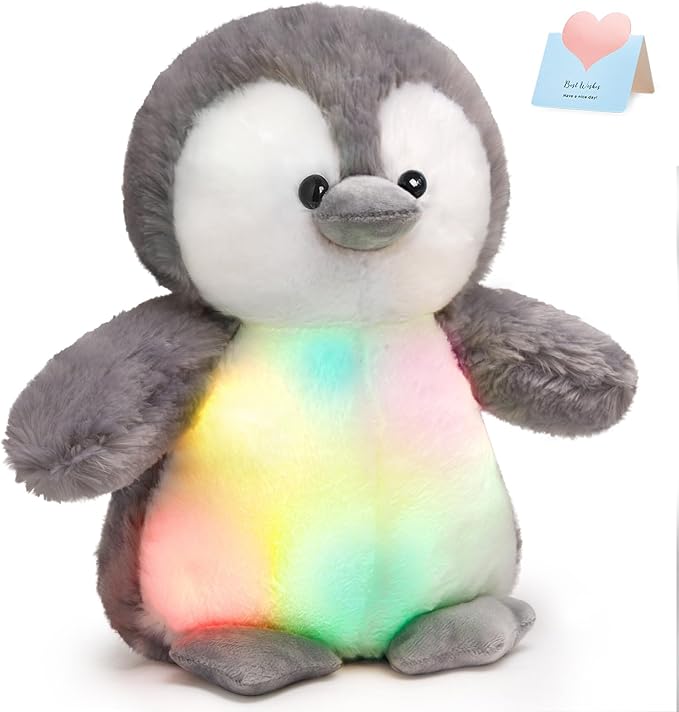 Houwsbaby 12'' LED Light Up Penguin Stuffed Animal Plush Toy for Kids Night Light Glowing and Huggable Soft Plush Toy Present for Kids Baby Boys Girls Birthday Festival Christmas