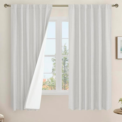 LAMIT Light Grey 100% Blackout Linen Curtains, 63 Inches Linen Textured Thermal