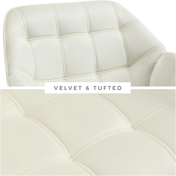 QUINJAY Modern Velvet Accent Chair with Ottoman Set of 2, Upholstered Lounge Chair with Footrest, Comfy Living Room Chair with Gold Legs Accent Side Chair Armchair for Small Space Bedroom, Beige