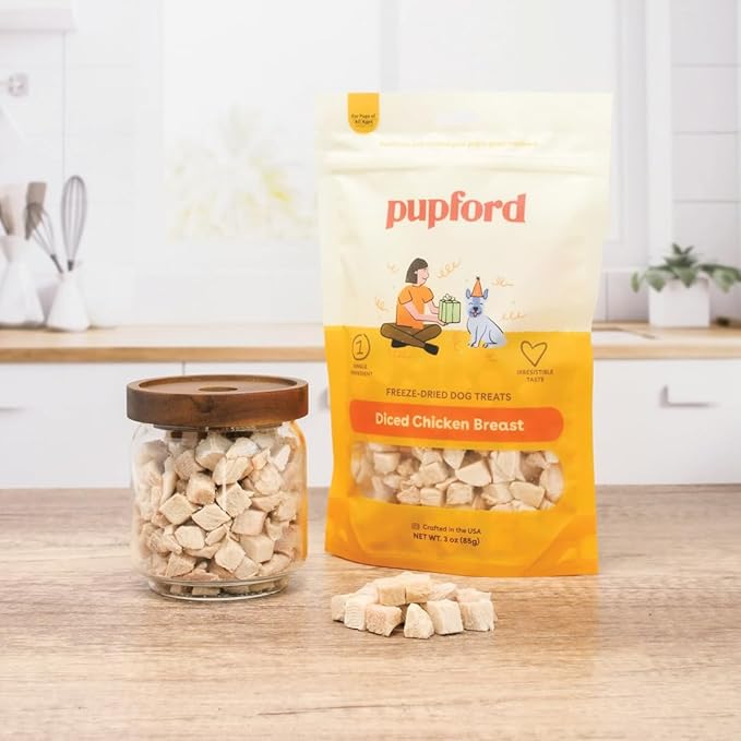 Pupford Freeze Dried Chicken Breast Treat for Dogs & Puppies - Healthy, Natural, Single Ingredient Dog Treats - Made in USA (3 oz)