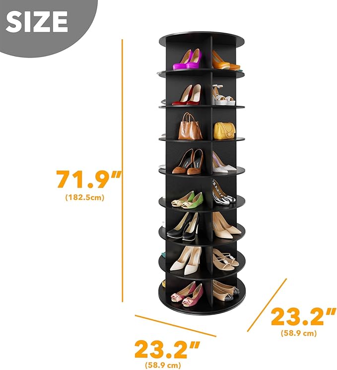 SpaceAid 8 Tier Rotating Shoe Rack Tower, Spinning Shoe Display Lazy Susan