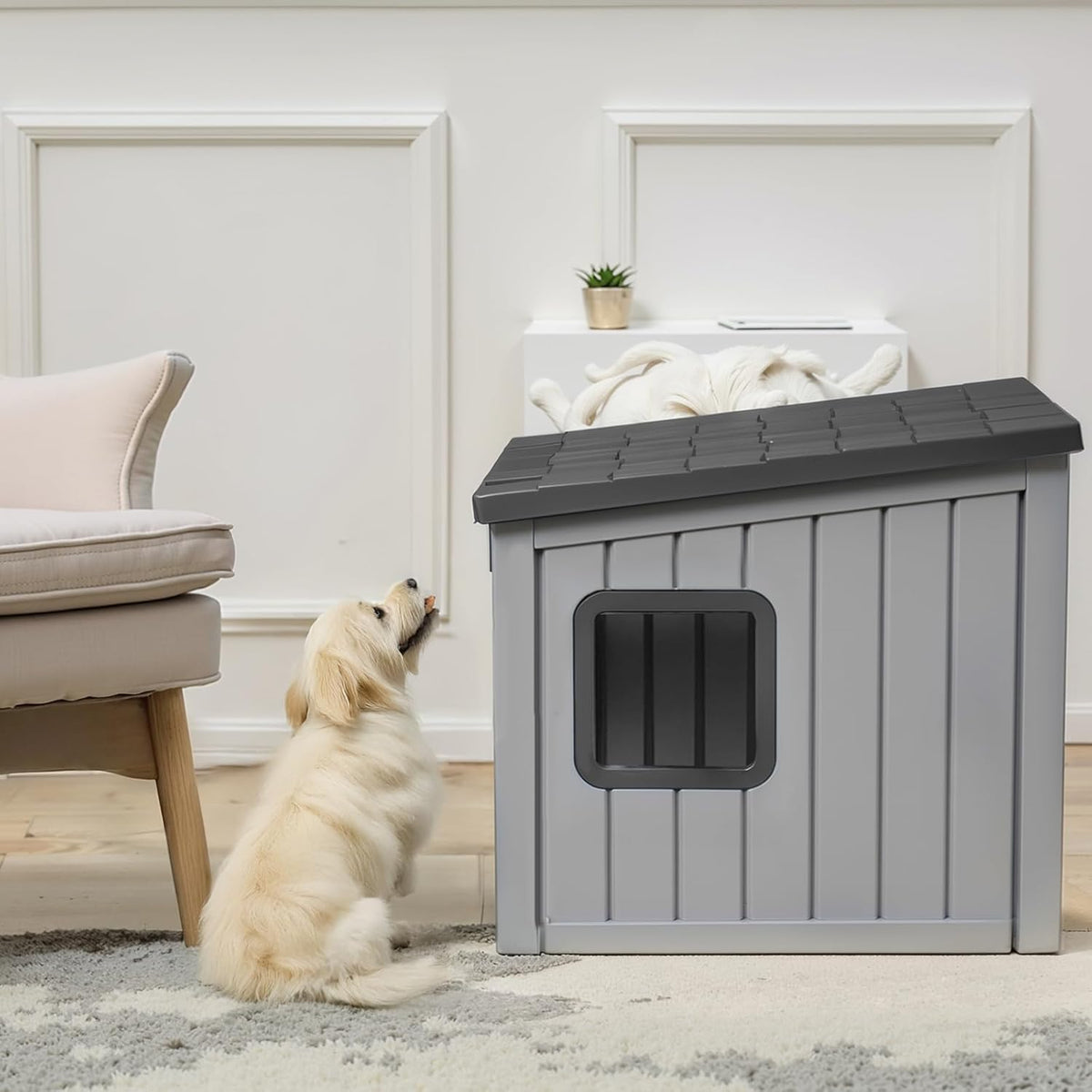 DRATO Dog House Indoor and Outdoor with Weatherproof Roof Removable Floors for Small to Middle Sized Dogs Easy to Assemble (Gray, 24.65 * 21.5 * 22.21)