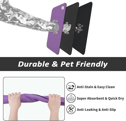 HotLive Dog Food Mat - Absorbent Cat Mat for Food and Water, No Stains Pet Feeding Bowl Mat, Easy to Clean Pet Placemats, Quick Dry Dog Water Dispenser Mat for Messy Drinkers | Paw Purple 16"x 24"