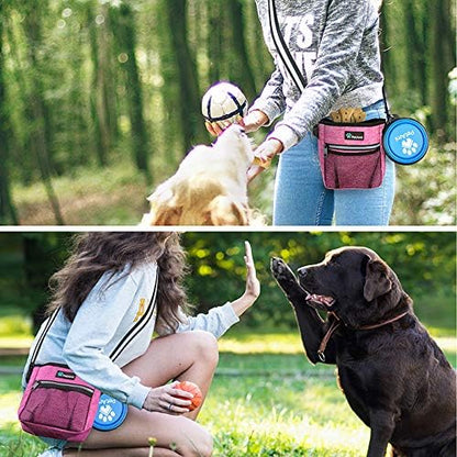 PetAmi Dog Treat Pouch, Pet Treat Pouch for Training, Dog Walking Bag Holder for Kibbles, Pet Food Toy, Dog Trainer Essentials Supplies, Poop Bag Dispenser, 3 Ways to Wear (Pink)