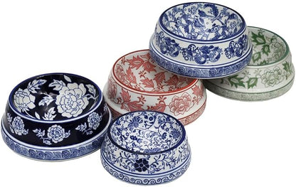 Aimusego Basics Ceramic Non-Skid Pet Dog Water and Food Bowl,Chinoiserie Blue&White Dog Cat Puppy Feeding Bowls Dish,Ideal for Small to Medium Dogs 9inch