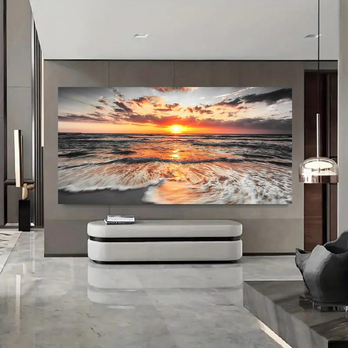 Yxbhhym-Large Pictures for Living Room Wall Decor Beach Wall Art Black and White Ocean Room Decor Sunset Canvas Prints Art Seascape Prints Poster Painting for Bedroom Wall Art Home Office Decoration