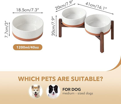 Ceramic 7.3inch Raised Double Dog Bowls Set