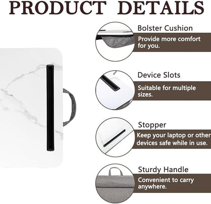 Portable Laptop Desk Fits Up to 16“ Laptops, with Tablet Slot, Built-in Cushion, Great for Home & Office,Lap Desk for Laptop,Lap Desk with Cushion (White Marble, Medium)