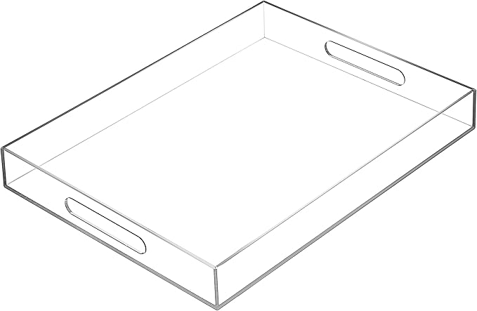 Clear Sturdy Acrylic Serving Tray with Handles-12x20Inch-Serving Coffee,Appetizer,Breakfast,Butler-Kitchen Countertop Tray-Makeup Drawer Organizer-Vanity Table,Ottoman Tray-Decorative