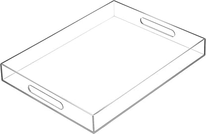 Clear Sturdy Acrylic Serving Tray with Handles-12x20Inch-Serving Coffee,Appetizer,Breakfast,Butler-Kitchen Countertop Tray-Makeup Drawer Organizer-Vanity Table,Ottoman Tray-Decorative