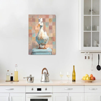 Funny Duck Bathroom Wall Art Cute Duck on Toilet Canvas Wall Decor Funny Quirky Farm Animal Pictures Painting Print Framed Artwork Decorations Gifts for Bathroom 16"x24"